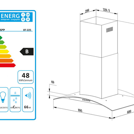 90 cm køkkenø emhætte i rustfrit stål med LED-belysning og spirorør - effektiv og stilfuld løsning til dit køkken