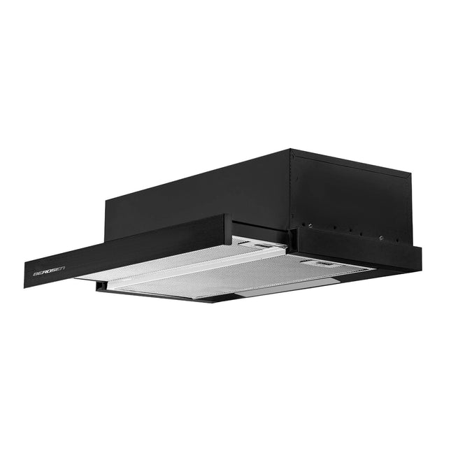 Underskabsemhætte med udtræk 60 cm, 320 m³/t, LED og 2 aluminiumsfiltre – sort
