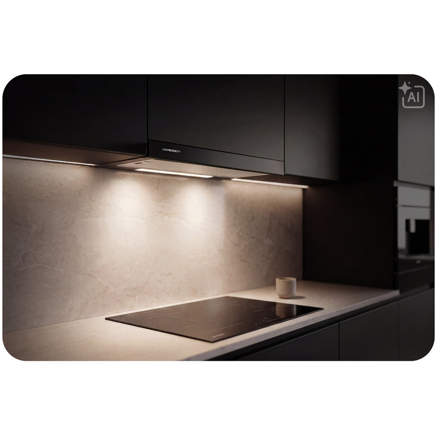 Underskabsemhætte med udtræk 60 cm, 320 m³/t, LED og 2 aluminiumsfiltre – sort