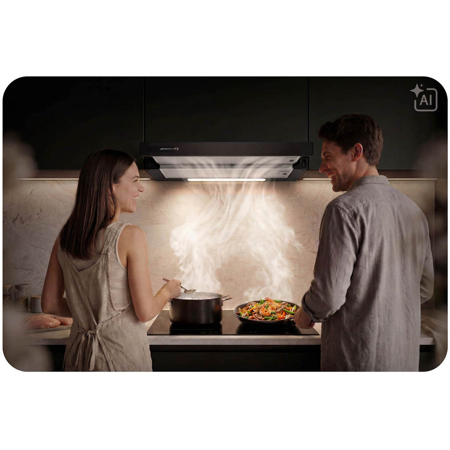 Underskabsemhætte med udtræk 60 cm, 320 m³/t, LED og 2 aluminiumsfiltre – sort