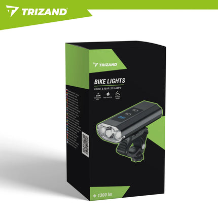 LED-cykellygte 1300 lm + baglygte fra Trizand