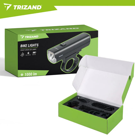 Trizand LED cykellygte 1000lm + baglygte