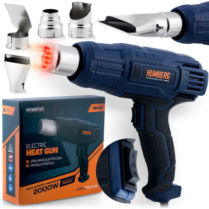 Elektrisk varmepistol 2000 W med justerbar temperatur og udskiftelige dyser til hjemmet