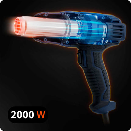 Elektrisk varmepistol 2000 W med justerbar temperatur og udskiftelige dyser til hjemmet