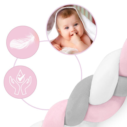Vuggeseng i antiallergisk materiale - 3m, rosa-grå, sikker og stilfuld til babyer