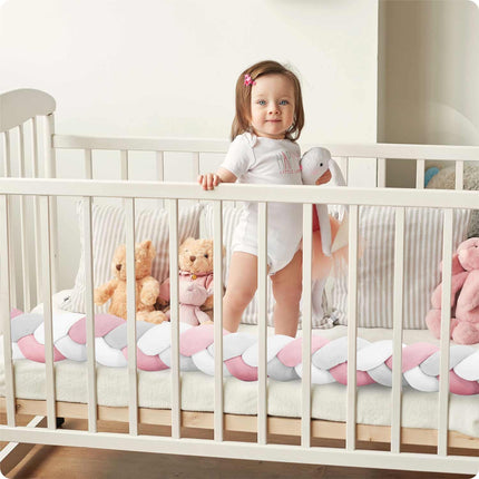 Vuggeseng i antiallergisk materiale - 3m, rosa-grå, sikker og stilfuld til babyer