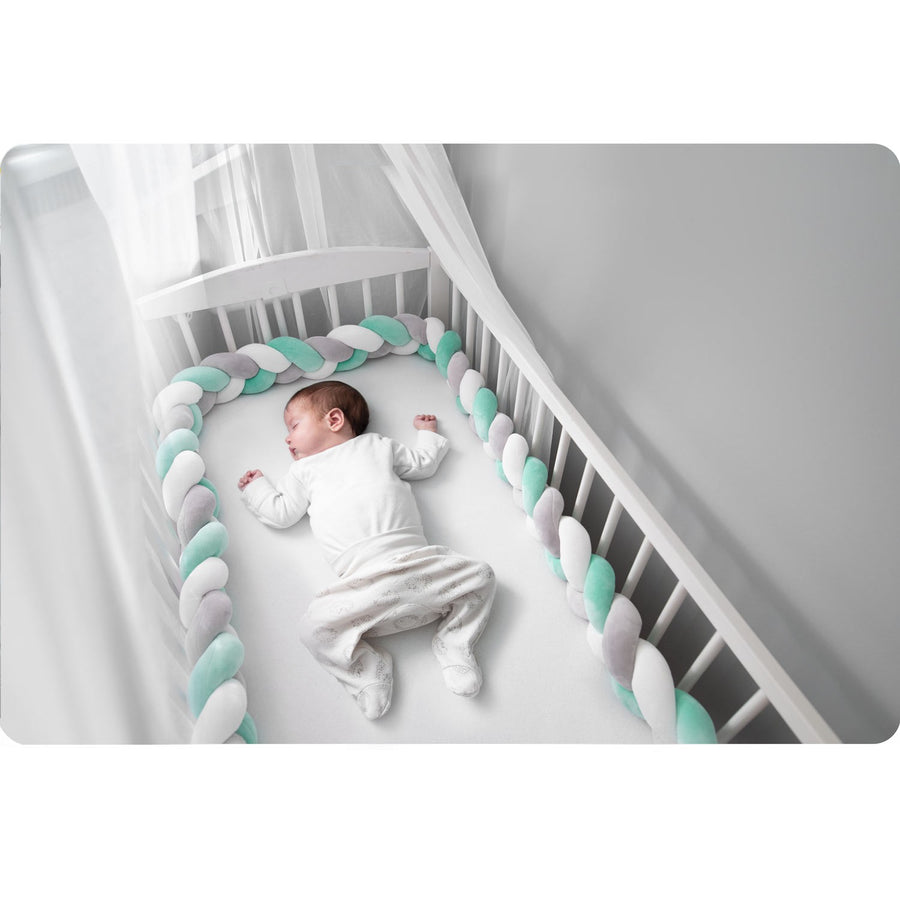 Vuggeseng til baby - 3 meter, antiallergisk og stilfuld i mintgrøn og grå