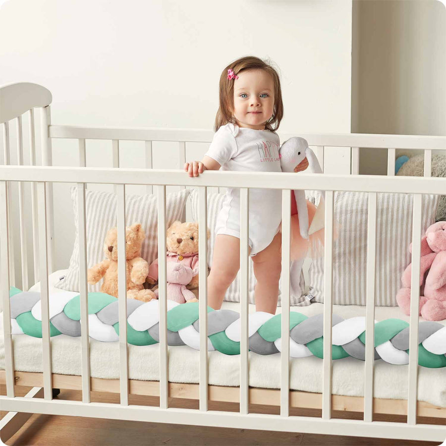 Vuggeseng til baby - 3 meter, antiallergisk og stilfuld i mintgrøn og grå