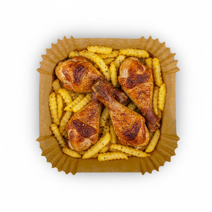 Bagepapirsindlæg til airfryer, firkantede 20 x 20 cm, med opbevaringsæske – 100 stk.