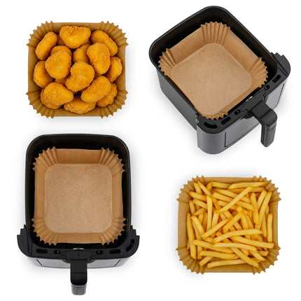 Bagepapirsindlæg til airfryer, firkantede 20 x 20 cm, med opbevaringsæske – 100 stk.