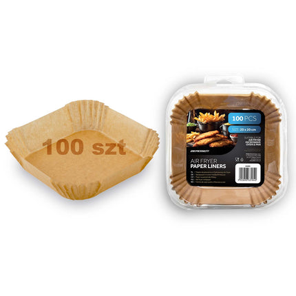 Bagepapirsindlæg til airfryer, firkantede 20 x 20 cm, med opbevaringsæske – 100 stk.