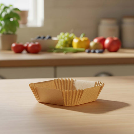 Bagepapirsindlæg til airfryer, firkantede 20 x 20 cm, med opbevaringsæske – 100 stk.