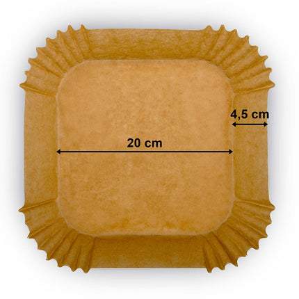 Bagepapirsindlæg til airfryer, firkantede 20 x 20 cm, med opbevaringsæske – 100 stk.