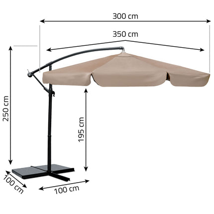 Stor haveparasol 350 cm med justerbar hældning og praktisk opbevaring - perfekt til terrasse, altan og have
