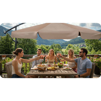 Stor haveparasol 350 cm med justerbar hældning og praktisk opbevaring - perfekt til terrasse, altan og have