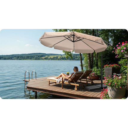 Stor haveparasol 350 cm med justerbar hældning og praktisk opbevaring - perfekt til terrasse, altan og have