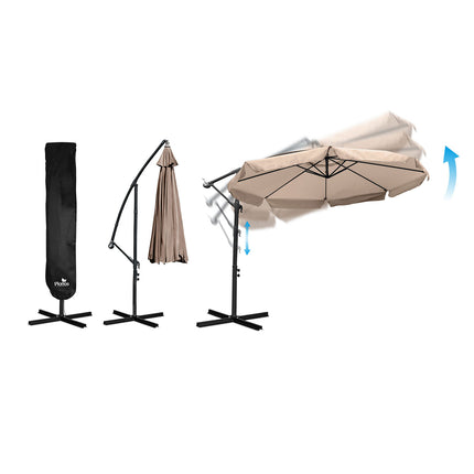 Stor haveparasol 350 cm med justerbar hældning og praktisk opbevaring - perfekt til terrasse, altan og have