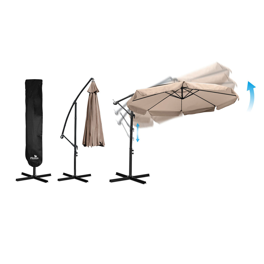 Stor haveparasol 350 cm med justerbar hældning og praktisk opbevaring - perfekt til terrasse, altan og have