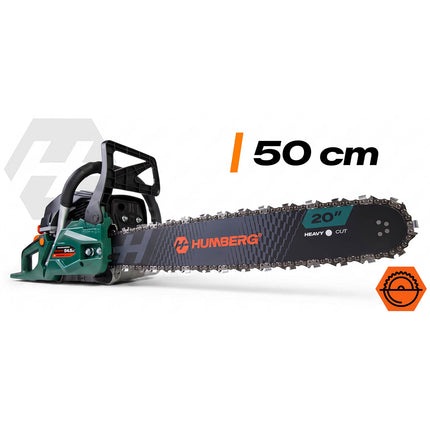 Benzin-motorsav 54,5 cc, 2,3 kW med 2 sværd (16" og 20"), 2 kæder og 2T-olie