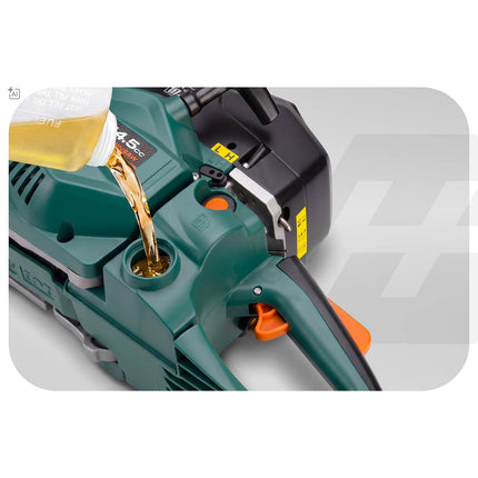 Benzin-motorsav 54,5 cc, 2,3 kW med 2 sværd (16" og 20"), 2 kæder og 2T-olie