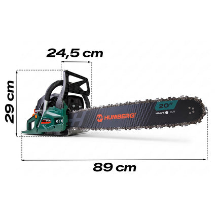 Benzin-motorsav 54,5 cc, 2,3 kW med 2 sværd (16" og 20"), 2 kæder og 2T-olie