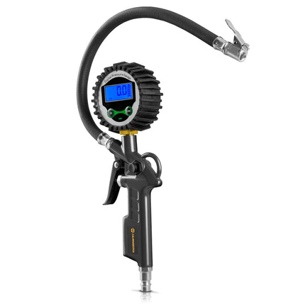 Dækpumpepistol med digitalt manometer og LCD-display – 0–15 bar, 34 cm slange