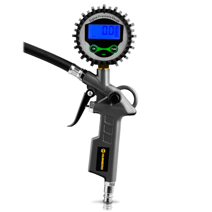 Dækpumpepistol med digitalt manometer og LCD-display – 0–15 bar, 34 cm slange