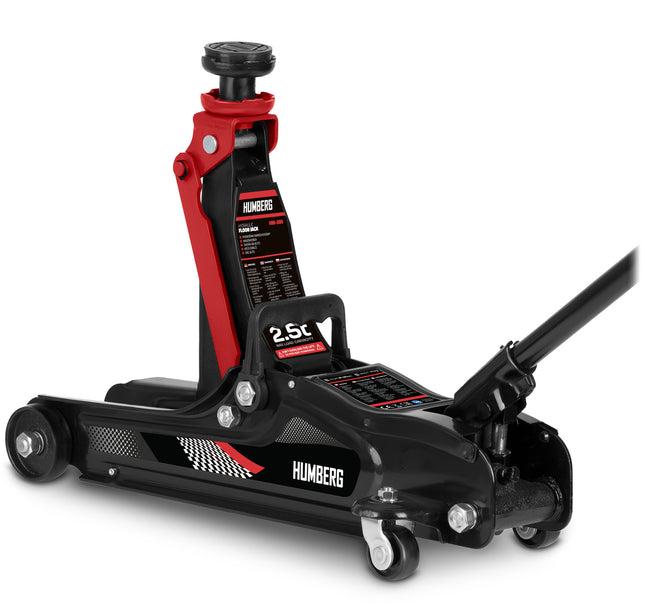 Hydraulisk garagedonkraft 2,5 t – lav profil, løftehøjde 80–360 mm, 2 gummiunderlag og ekstra løftehoved
