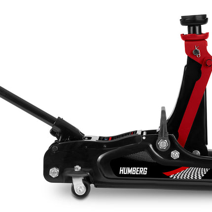 Hydraulisk garagedonkraft 2,5 t – lav profil, løftehøjde 80–360 mm, 2 gummiunderlag og ekstra løftehoved