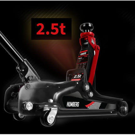 Hydraulisk garagedonkraft 2,5 t – lav profil, løftehøjde 80–360 mm, 2 gummiunderlag og ekstra løftehoved