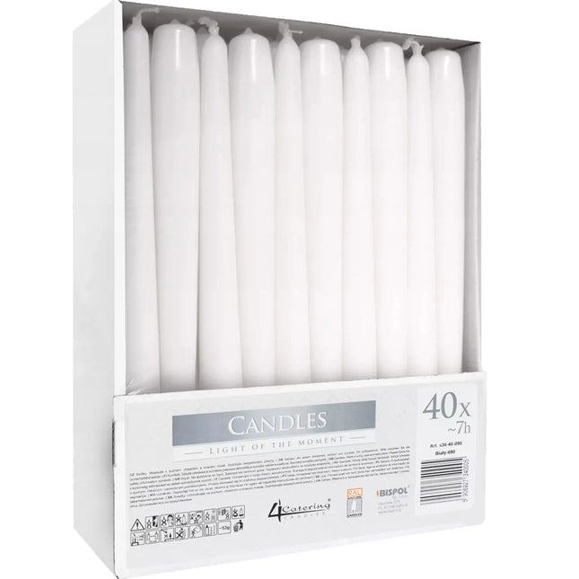 Kronelys hvide 40 stk. 24,5 cm – 7 timers brændetid