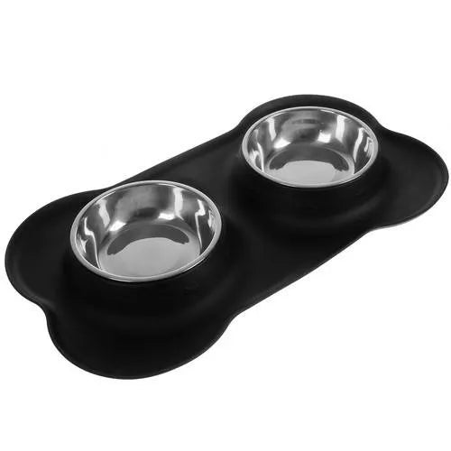 Dobbelt Skål til Hunde/Katte i Metal + Silikone – 2 x 450ml