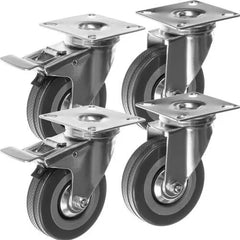 Transporthjul 4 stk. med bremse, 220 kg pr. hjul – industrihjul i jern med gummi, drejer 360 grader