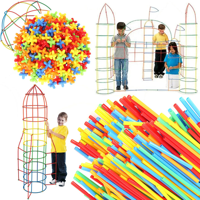 BLOCKS - STRAWS - Kreativt Byggesæt med 408 Dele til Børn
