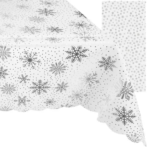 Juledug i Hvid med Snefnug - 260 x 140 cm til Festlige Anledninger