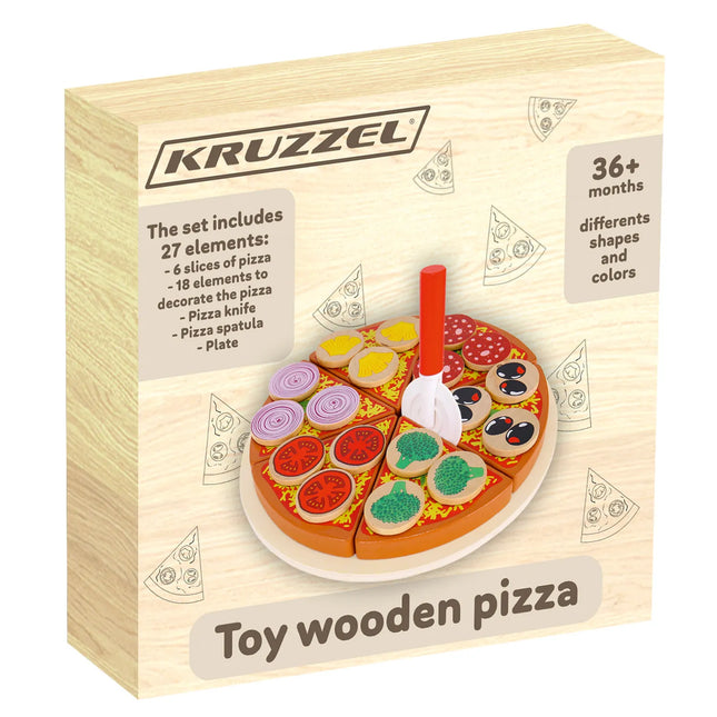 Træ Pizza Sæt med Velcro Skærer og Kniv – Sjovt Legetøj til Børn