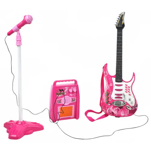 Pink Elektrisk Guitar Sæt med Forstærker og Mikrofon – Perfekt til Børn