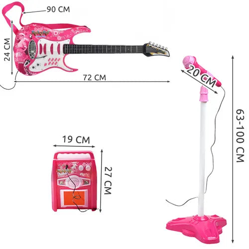 Pink Elektrisk Guitar Sæt med Forstærker og Mikrofon – Perfekt til Børn