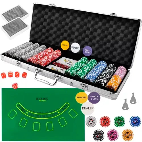 Pokersæt til Texas Hold'em med chips og kort