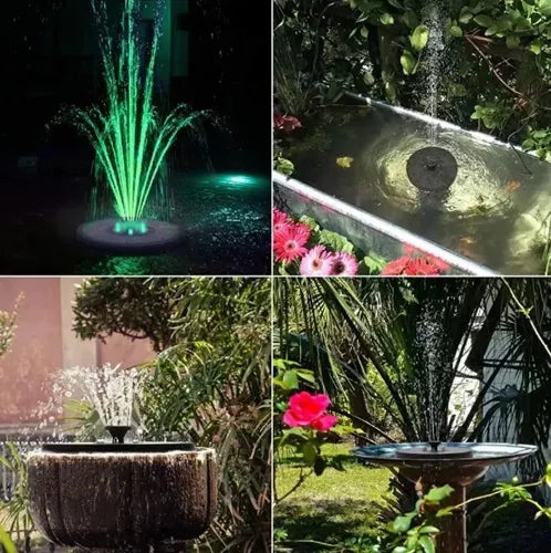 Solcelle havefontæne med 7 dyser og RGB-lys