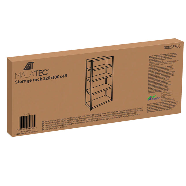 Opbevaringsreol 5 hylder 220x100x45 cm – bærer 875 kg