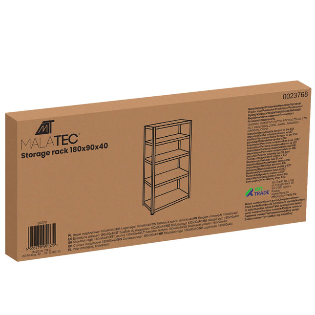 Reol i metal 5 hylder 180x90x40 cm – bærer 875 kg