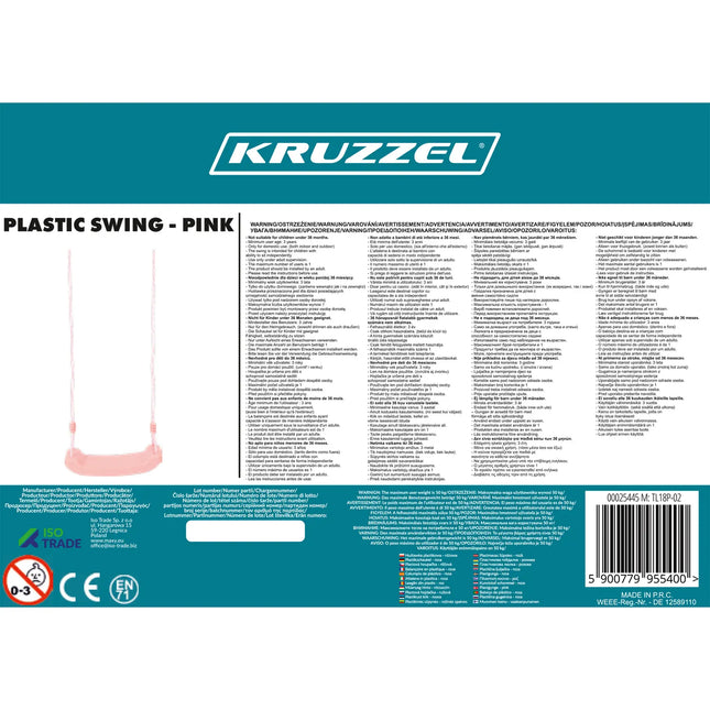 Børnegynge i pink plast med justerbare reb til haven