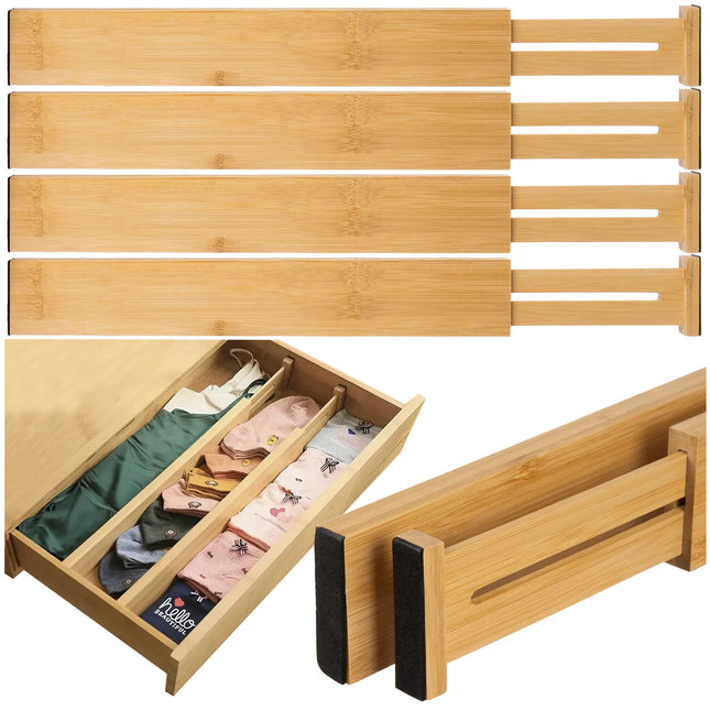 Bamboo skuffeorganisator med justerbare rumdelere