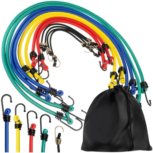 Luggage securing straps med hooks - 12 elastiske transportstropper