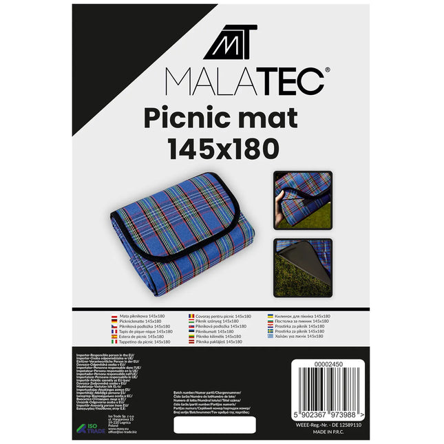 Vandtæt Picnicmåtte - Blå 145x180 cm – Komfortabel og Praktisk