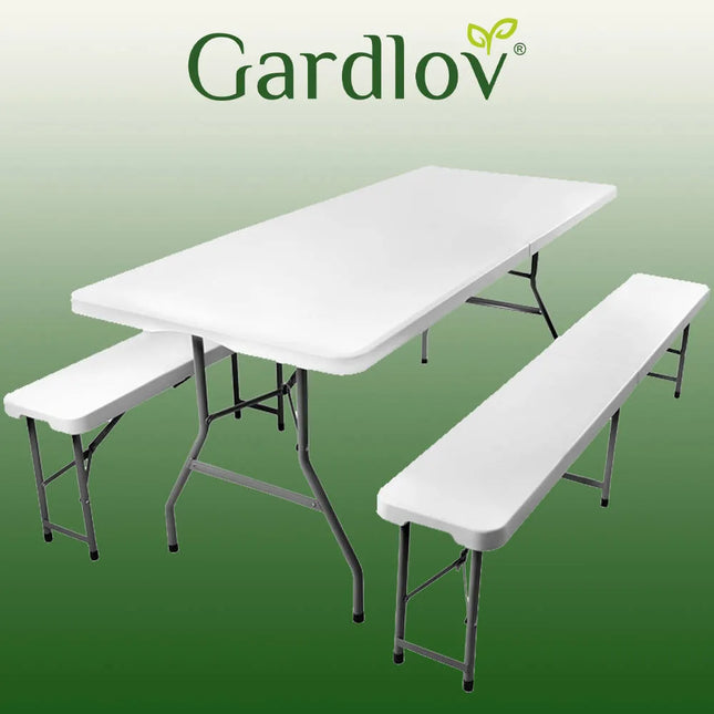 Foldbart havebord 180 cm med 2 bænke til 6 personer