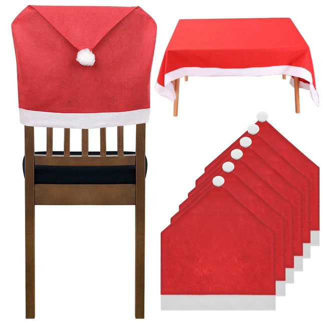 Jule Sæts Covers til Stole og Dækserviet - Santa Claus Design