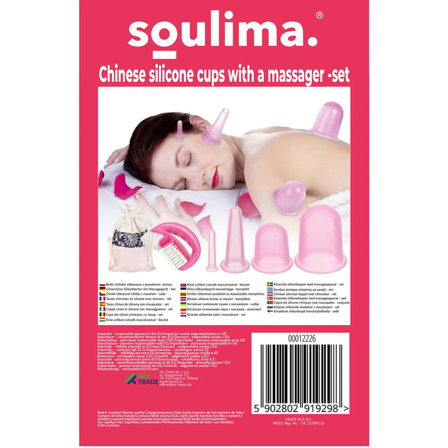 Chinese Cupping Sæt - 4 Silikone Kopper med Massager og Opbevaringspose