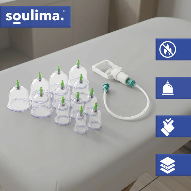 Vakuum cupping sæt med 12 kopper og pumpe til massage og cellulite